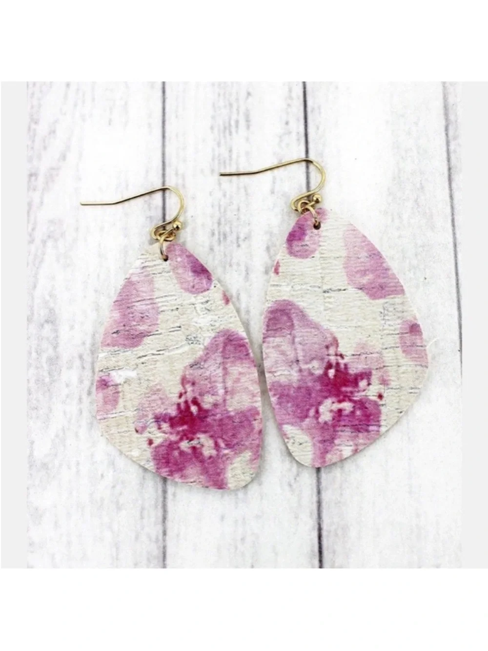 Pink Watercolor Cork Teardrop Earrings